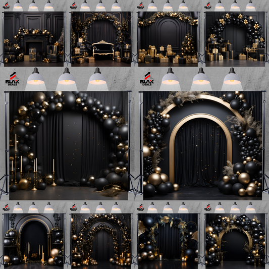 Black & Gold Christmas Arch Family Couple Photography Backdrop Photoshoot | BLAK Deals