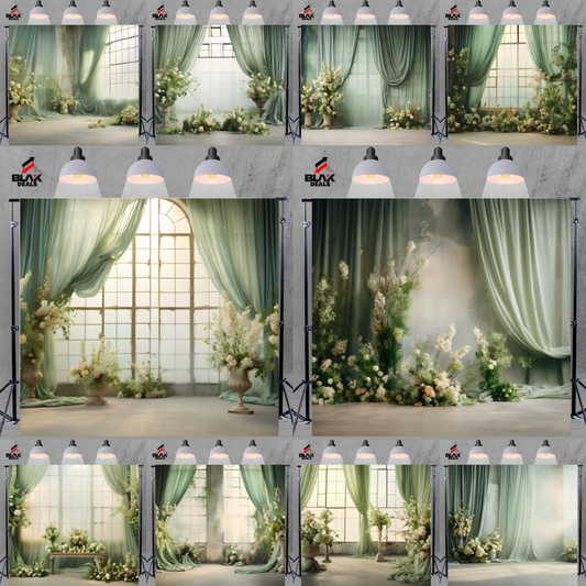 Green Flowing Drapes Family Couple Maternity  Photography Backdrop Photoshoot | BLAK Deals