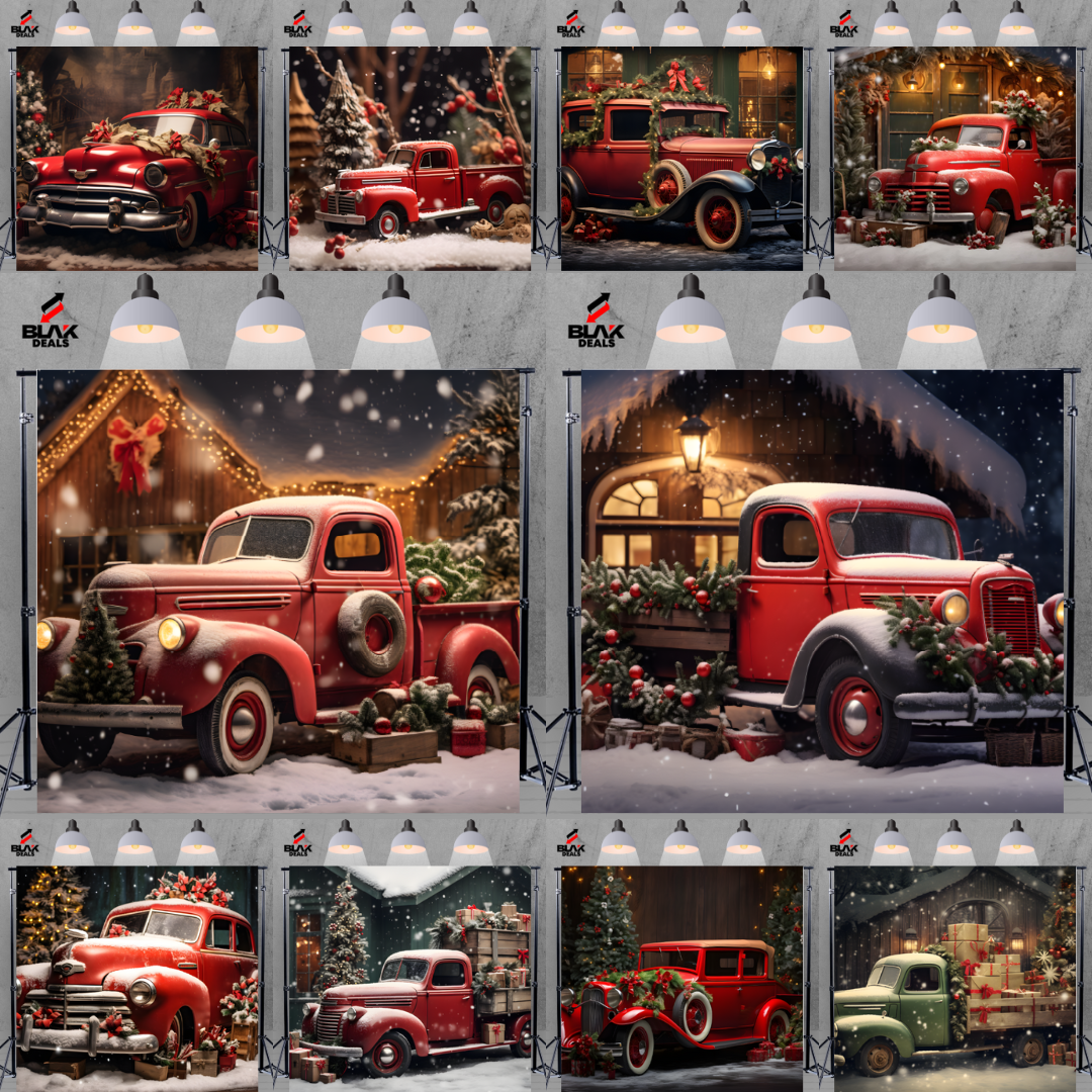 Vintage Christmas Cars Truck Family Couple Photography Backdrop Photoshoot | BLAK Deals